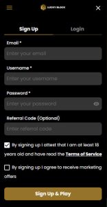Lucky Block Casino registration process